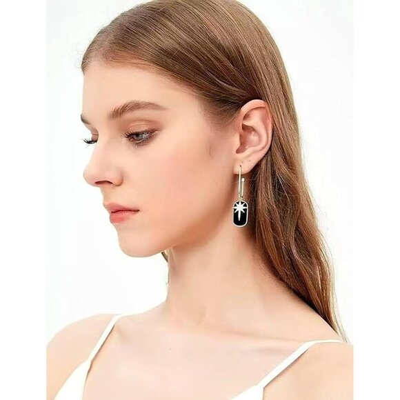 Black 1 Gold Lightweight Statement Dangle Trendy Hypoallergic Earring For Women - Picture 2 of 8